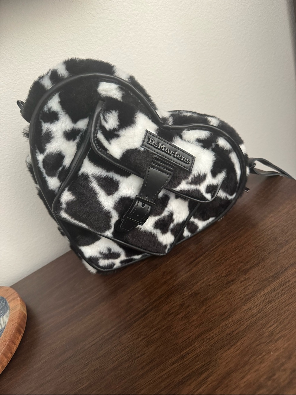 Dr. Martens Black and White Cow-Print Heart Crossbody - Picture 3 of 6